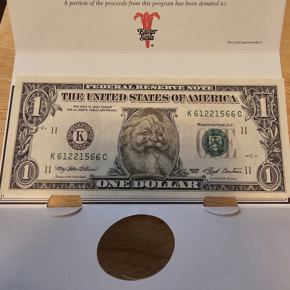 US Dollar Bill with Santa's Photo - UNC, Collector